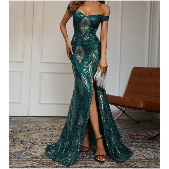 Dresses & Skirts - Luxurious Off Shoulder Sequin Mermaid Hem Wedding Evening Formal Dress